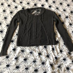 All Saints Gray Distressed Cableknit Sweater